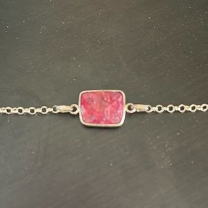 Uncut ruby sterling silver bracelet